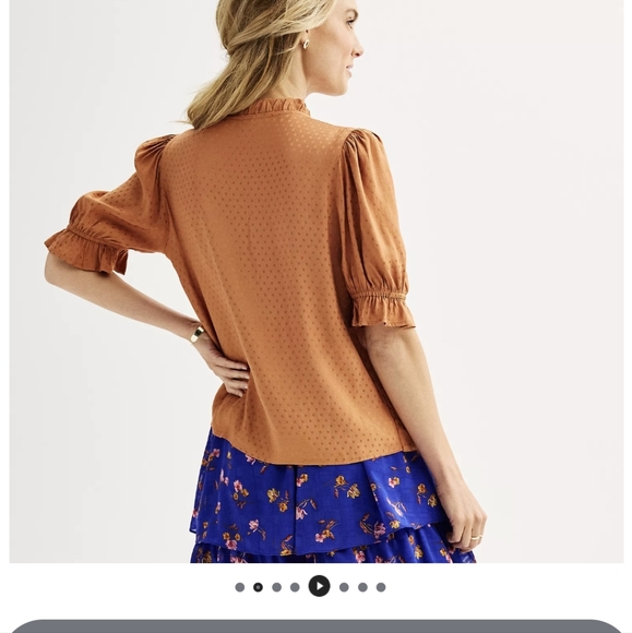 Draper James RSVP  Tie Neck Dot Jacquard Blouse Size L - Picture 3 of 12